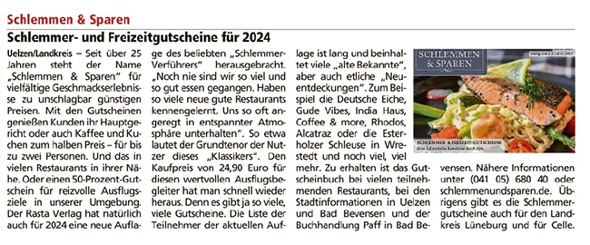 Schlemmen & Sparen / Schlemmer- und Freizeitgutscheine für 2024